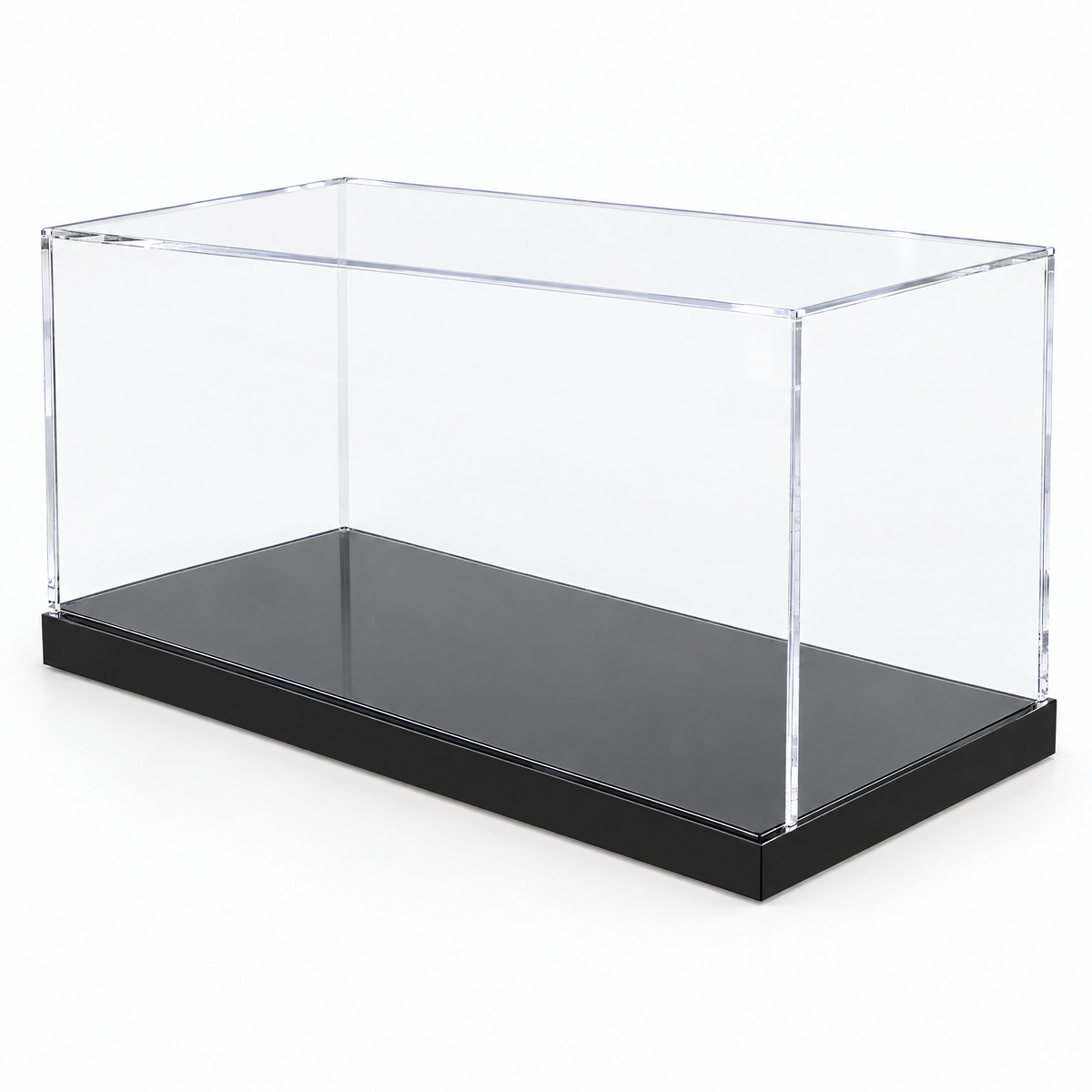Clear acrylic display case with black base