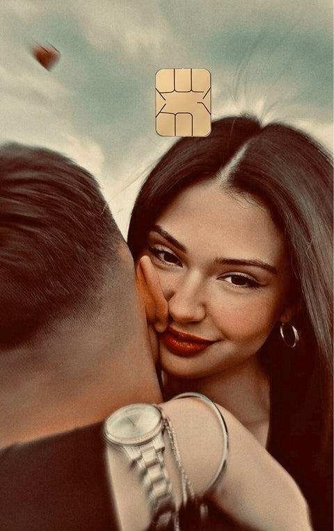 Card sticker with a couple hugging